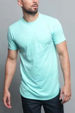Solid Color Long Length Curved Hem T-Shirt -Victorious TS270 MNT 5