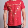 Metallic Paint Splattered Bull Logo Long Length Curved Hem T-Shirt -Victorious TS7008 RED 1