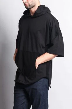 Men's Over Sized Hooded T-Shirt With Extended Hem -Victorious TS7052 BLK 2