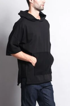 Men's Over Sized Hooded T-Shirt With Extended Hem -Victorious TS7052 BLK 4