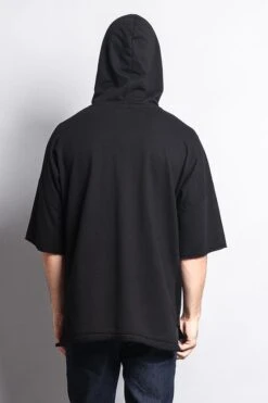 Men's Over Sized Hooded T-Shirt With Extended Hem -Victorious TS7052 BLK 7