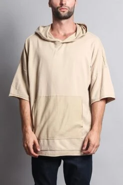 Men's Over Sized Hooded T-Shirt With Extended Hem -Victorious TS7052 KHK 1