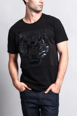3D Metallic Embossed Tiger T-Shirt -Victorious TS7075 BLK 5