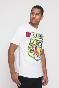 Colorful Chenille Patched Savage Tiger T-Shirt -Victorious TS7317 WHT 4