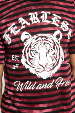 Horizontal Striped Fearless Tiger T-Shirt -Victorious TS7369 BRG 6