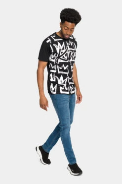 Rhinestone Studded Crowned King T-Shirt -Victorious TS7405 BLK 5