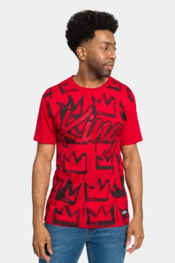 Rhinestone Studded Crowned King T-Shirt -Victorious TS7405 RED 1