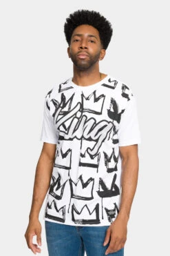 Rhinestone Studded Crowned King T-Shirt -Victorious TS7405 WHT 1