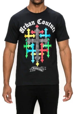 Crystal Embellished Cross Urban Couture T-Shirts 12 Crystal Embellished Cross Urban Couture T-Shirts -Victorious TS7473 BLK 1