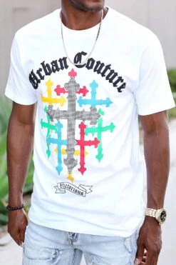 Crystal Embellished Cross Urban Couture T-Shirts 10 Crystal Embellished Cross Urban Couture T-Shirts -Victorious TS7473 WHT 3