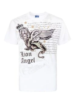 Lion Angel Crystal Embellished Graphic T-Shirt -Victorious TS7483 WHT FRONT