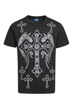Men's Cross Velvet Patch Rhinestone Graphic T-Shirt