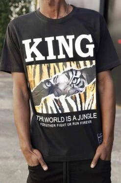 Men's King The World Is A Jungle Tiger Graphic T-Shirt -Victorious TS7507 BLK 2