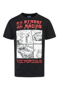 Men's Rubber Print Street Racing Graphic T-Shirt 17 Men's Rubber Print Street Racing Graphic T-Shirt -Victorious TS7517 BLK 1