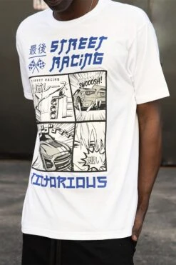 Men's Rubber Print Street Racing Graphic T-Shirt 15 Men's Rubber Print Street Racing Graphic T-Shirt -Victorious TS7517 WHT 2