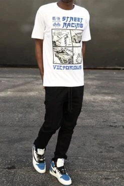 Men's Rubber Print Street Racing Graphic T-Shirt 16 Men's Rubber Print Street Racing Graphic T-Shirt -Victorious TS7517 WHT 3