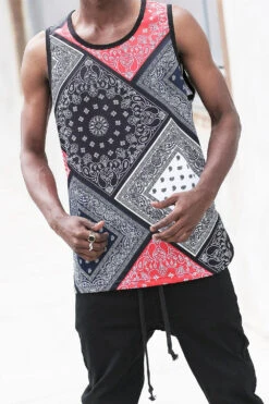 Men's Diagonal Bandana Mix Tank Top -Victorious TT102 NAVYRED 3