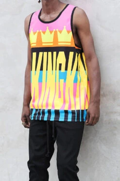Men's Color Block King Graphic Tank Top -Victorious TT104 BLK 4