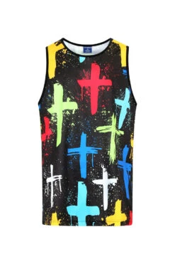 Men's Cross Paint Splatter Tank Top -Victorious TT109 BLK 1