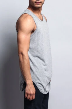 Basic Long Length Curved Hem Tank Top -Victorious TT47 GRY 2
