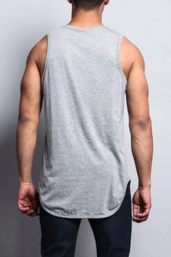 Basic Long Length Curved Hem Tank Top -Victorious TT47 GRY 3