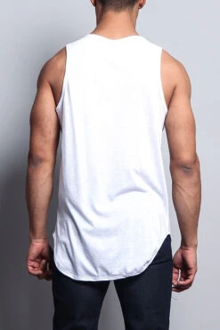 Basic Long Length Curved Hem Tank Top -Victorious TT47 WHT 3
