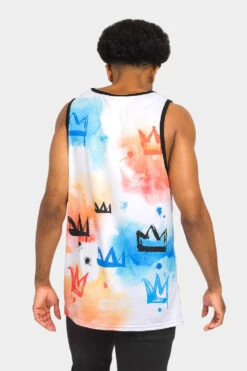 Paint Wash Crowned King Tank Top -Victorious TT93 WHT 3